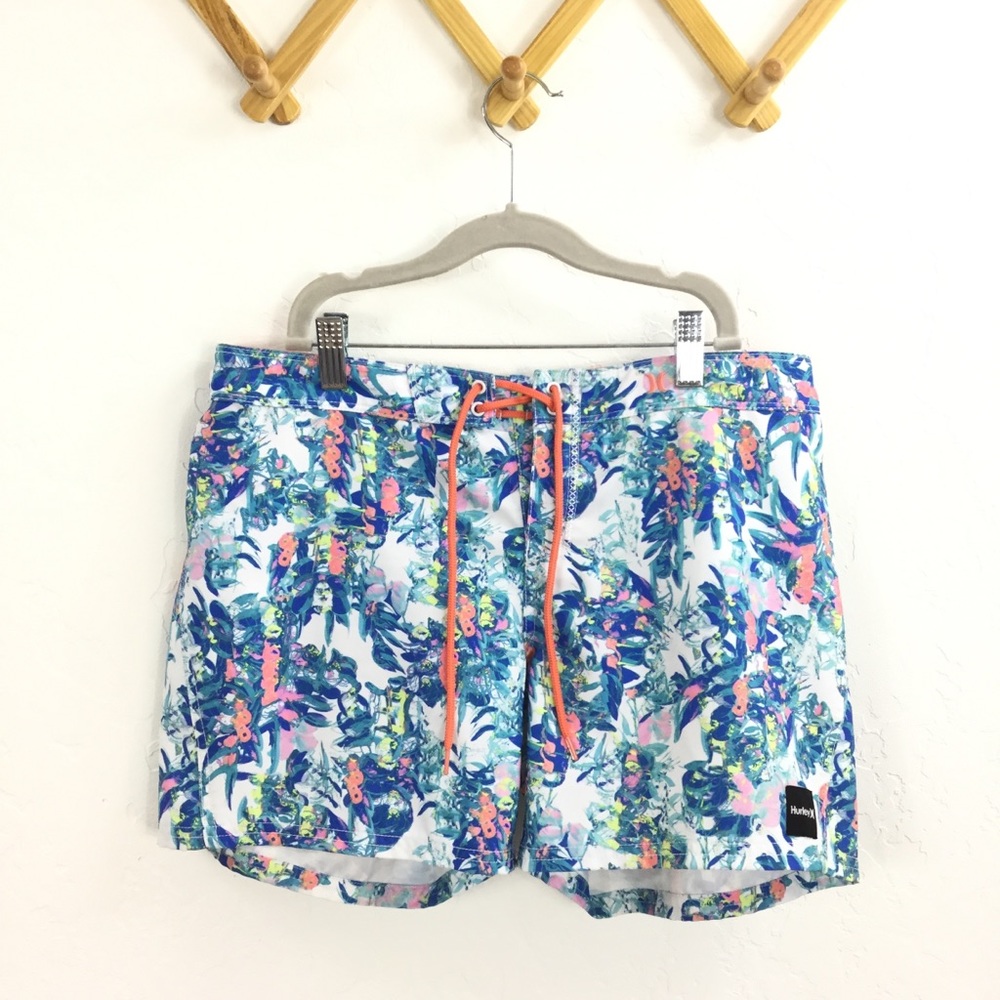Hurley Juniors White Blue Floral Swim Board Shorts